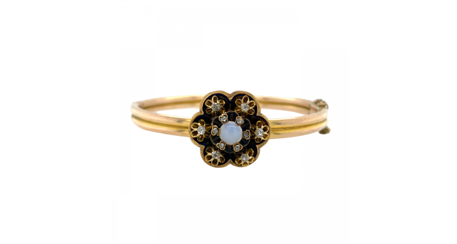 Art Nouveau 9ct Gold Opal & Diamond Bangle