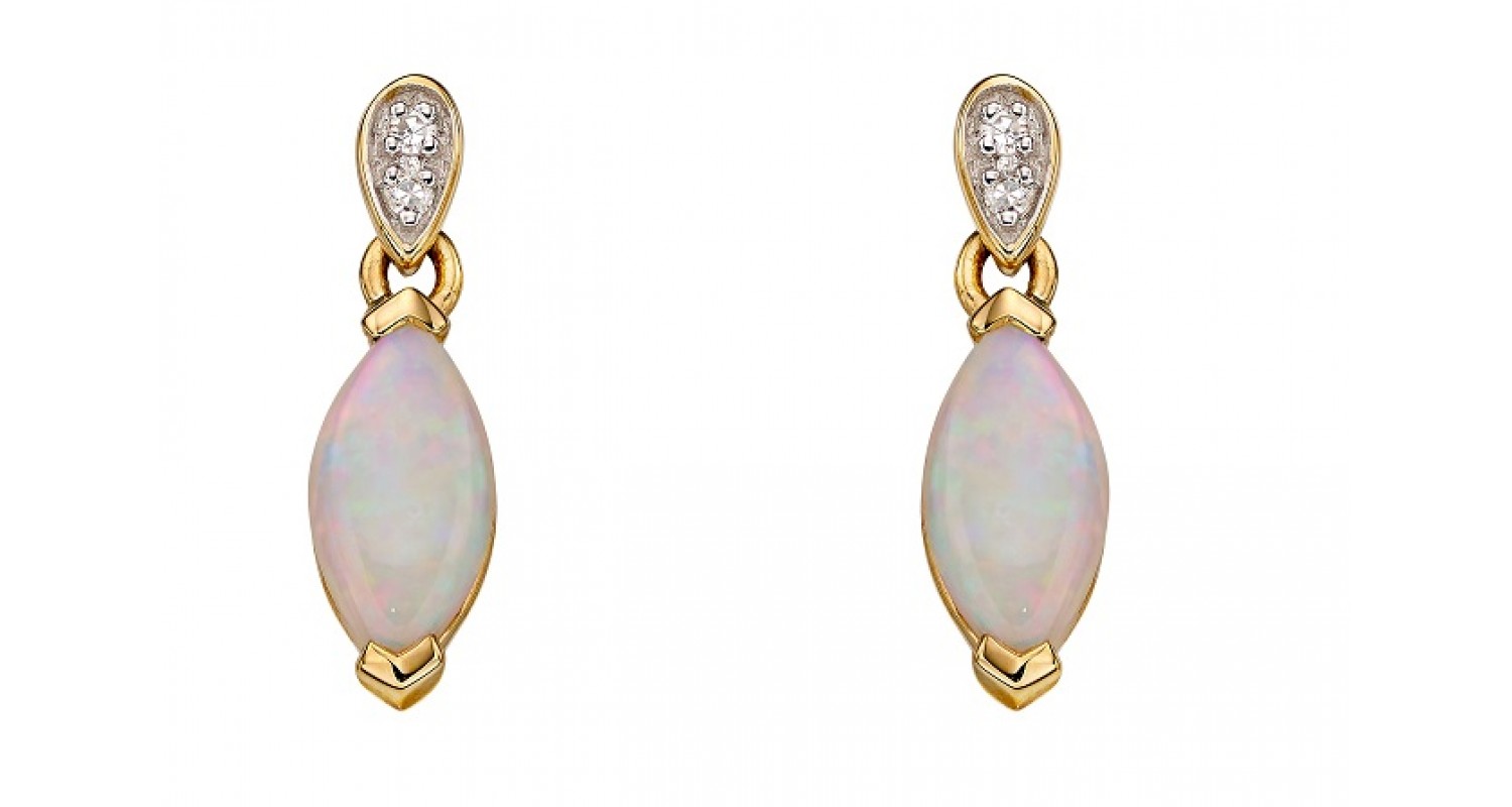 9ct Yellow Gold Opal & Diamond Marquise Earrings