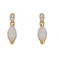 9ct Yellow Gold Opal & Diamond Marquise Earrings