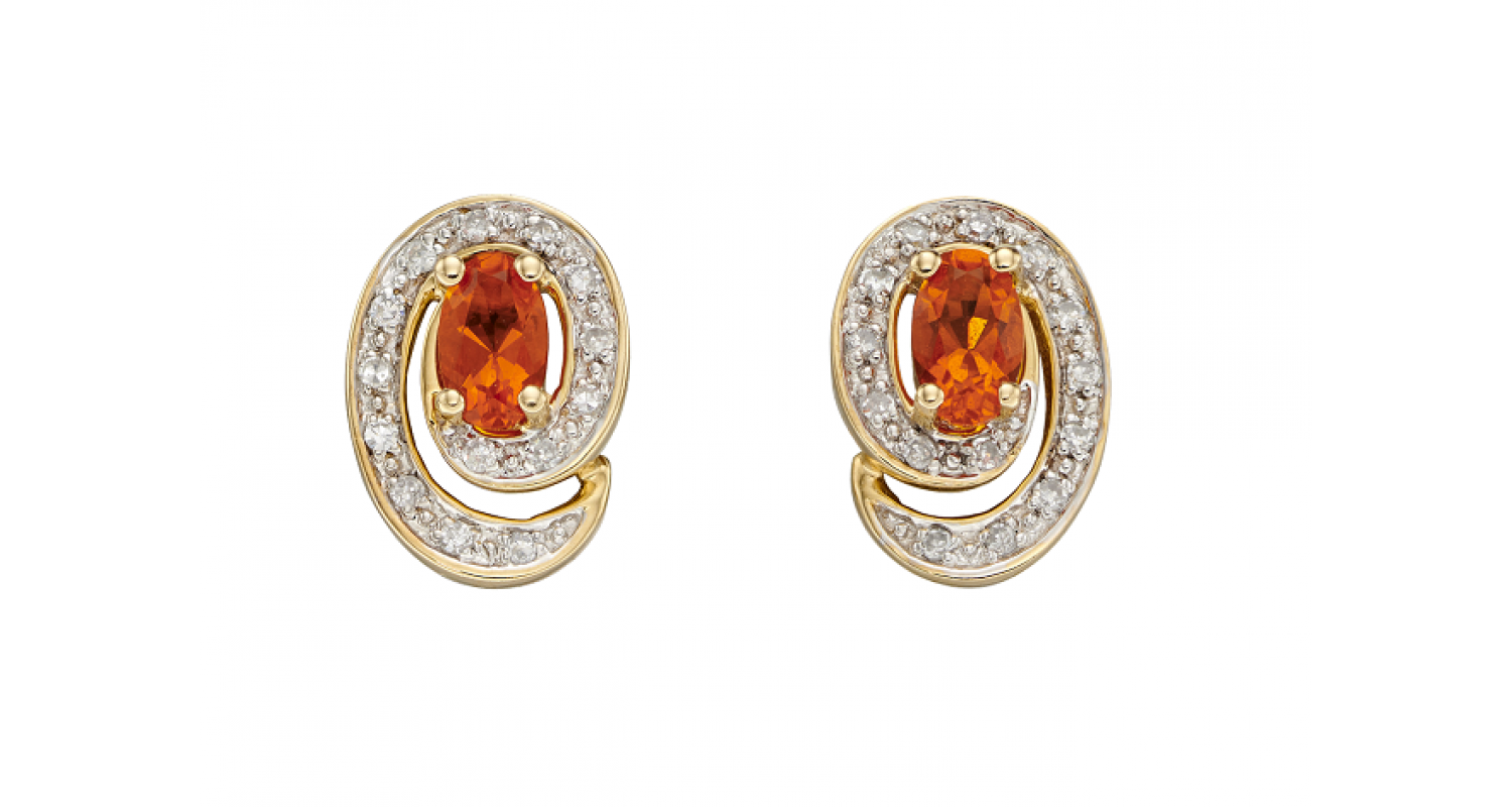 9ct Yellow Gold Fire Opal & Diamond Earrings