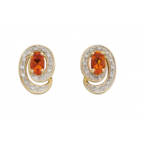 9ct Yellow Gold Fire Opal & Diamond Earrings