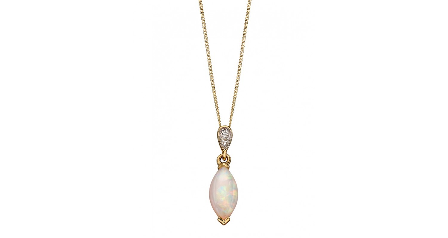 9ct Yellow Gold Opal & Diamond Marquise Necklace