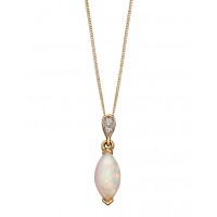 9ct Yellow Gold Opal & Diamond Marquise Necklace