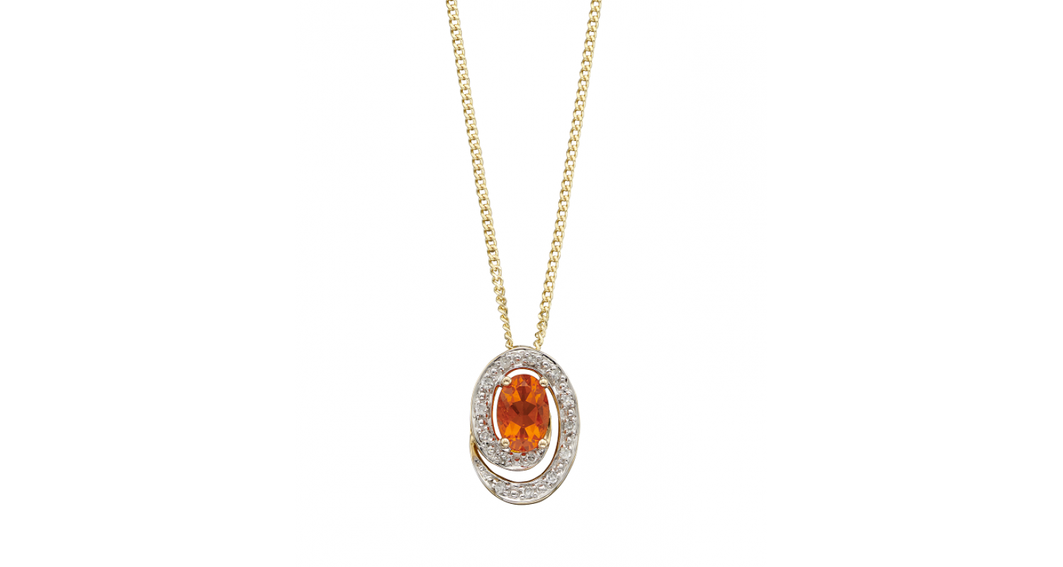 9ct Yellow Gold Fire Opal & Diamond Necklace