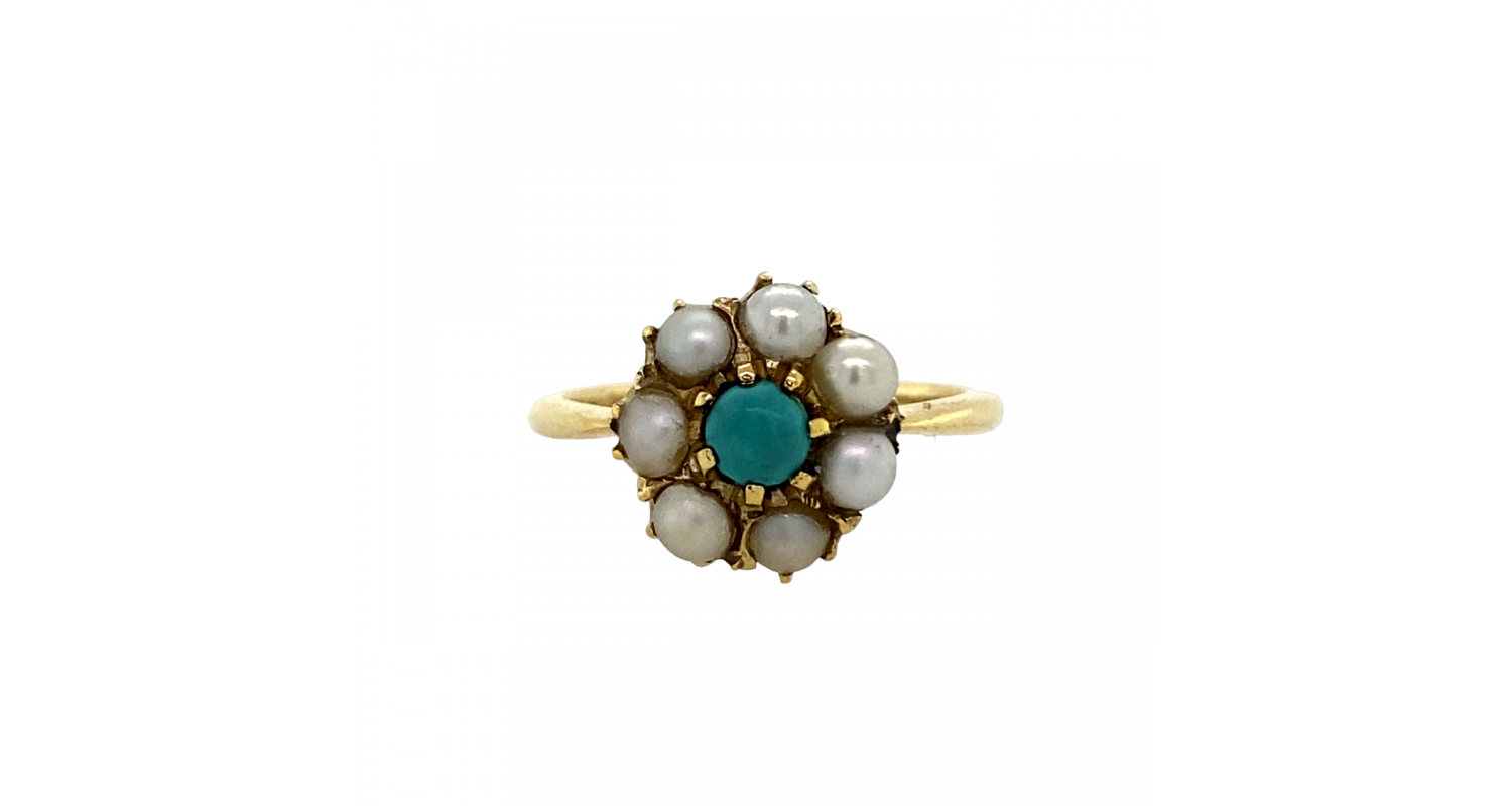 9ct Yellow Gold Pearl & Turquoise Ring