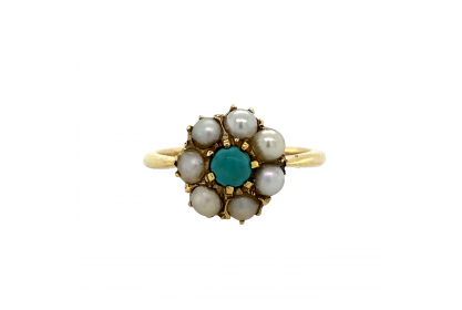 9ct Yellow Gold Pearl & Turquoise Ring