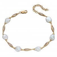 9ct Yellow Gold Keshi Pearl & Diamond Bracelet