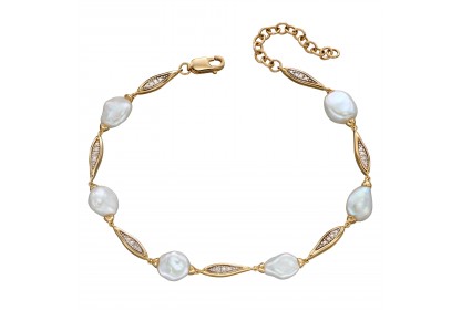 9ct Yellow Gold Keshi Pearl & Diamond Bracelet