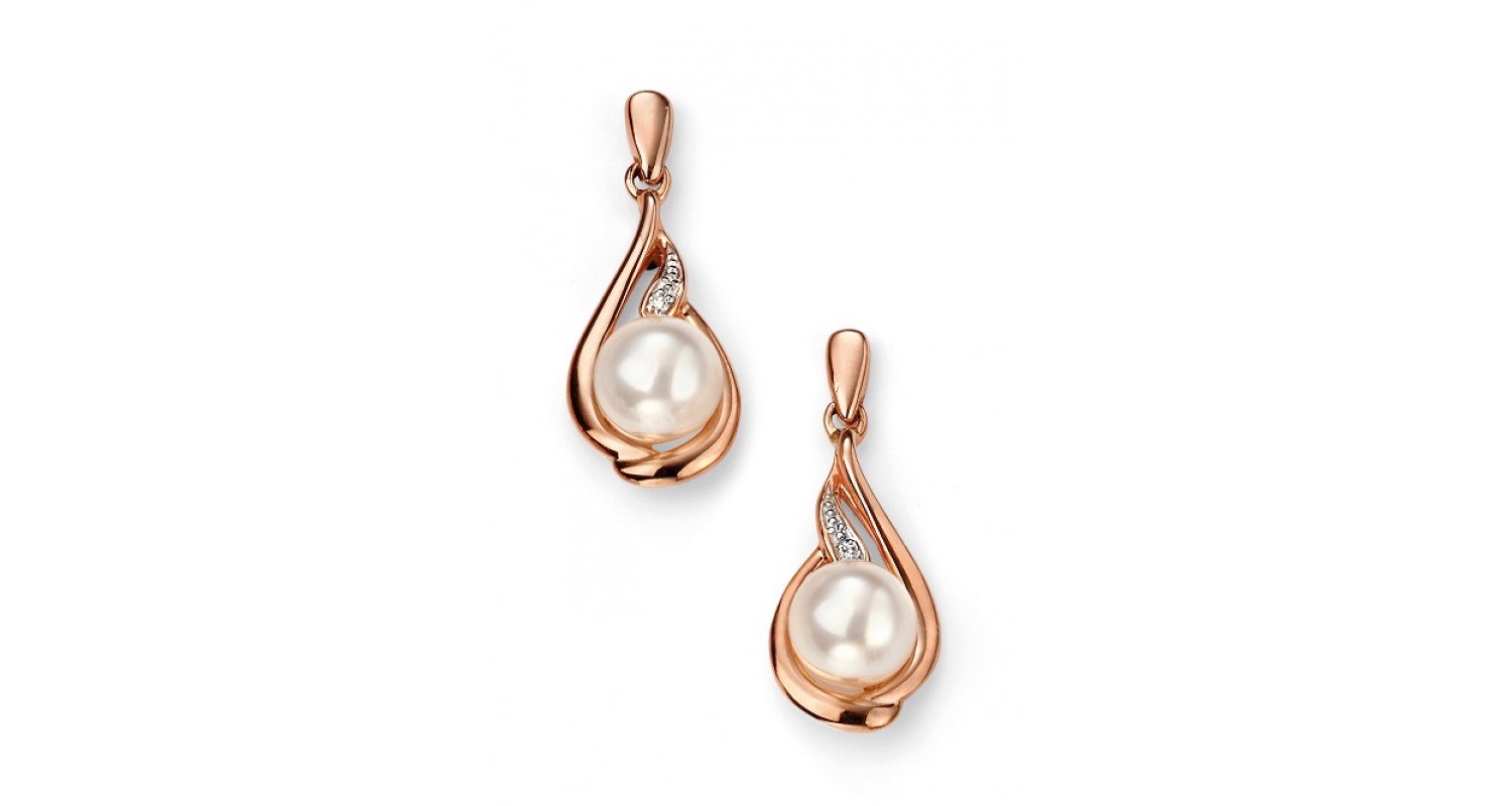 9ct Rose Gold Freshwater Pearl & Diamond Earrings