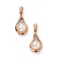 9ct Rose Gold Freshwater Pearl & Diamond Earrings