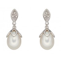 9ct White Gold Freshwater Pearl & Diamond Earrings