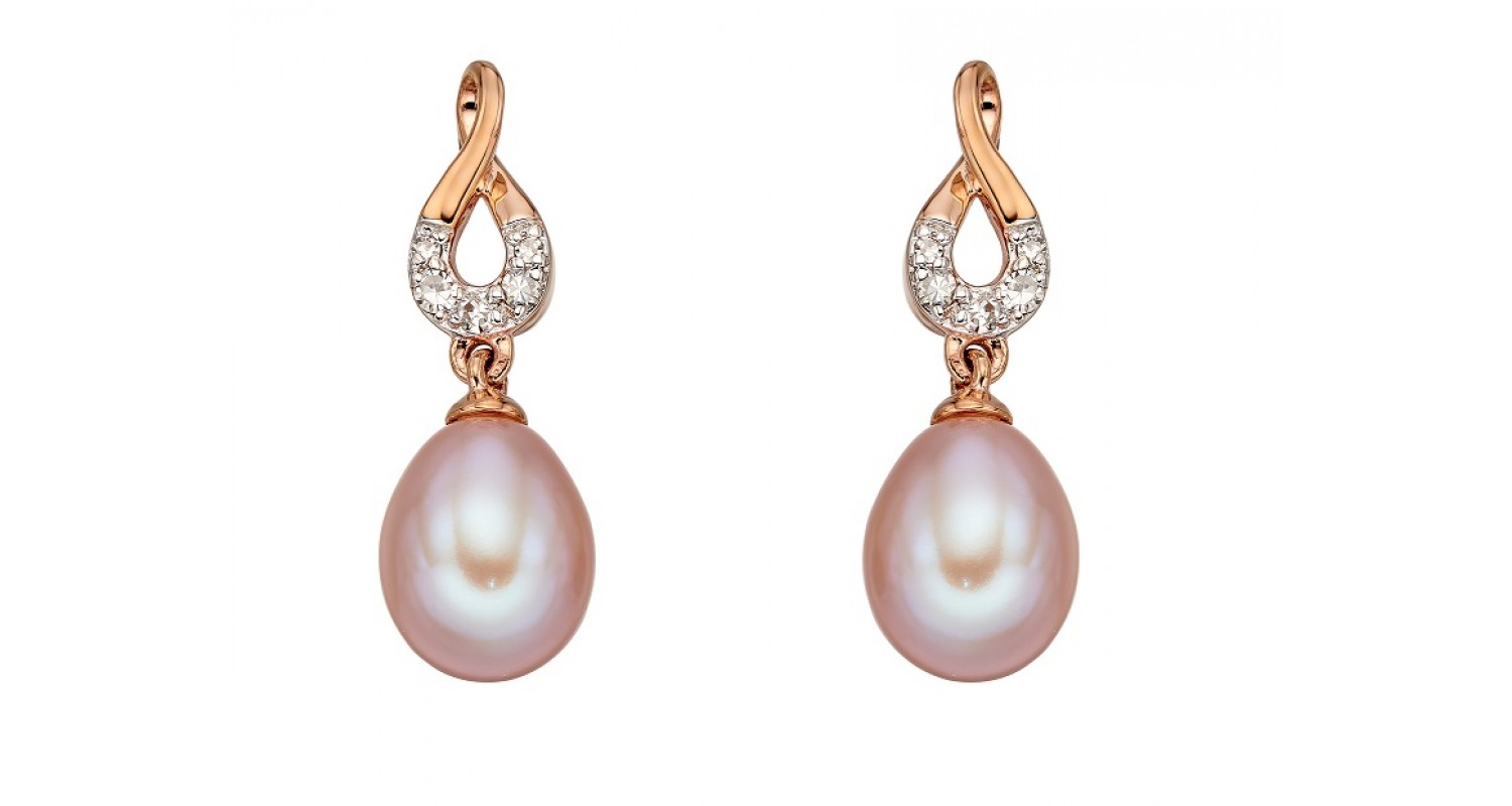 9ct Rose Gold Freshwater Pearl & Diamond Earrings