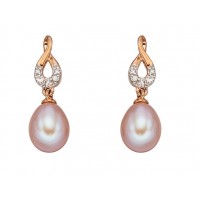 9ct Rose Gold Freshwater Pearl & Diamond Earrings