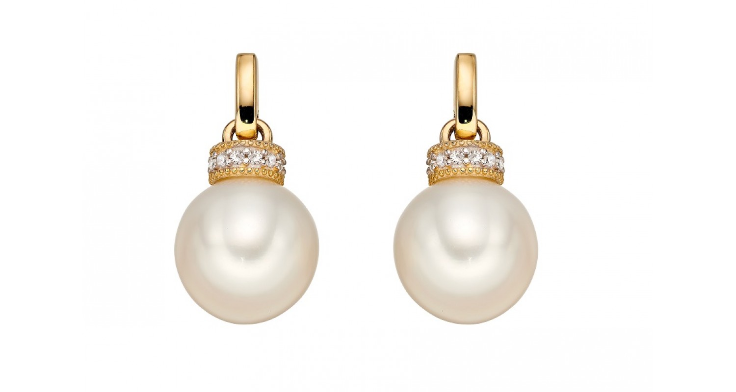 9ct Yellow Gold Freshwater Pearl & Diamond Earrings