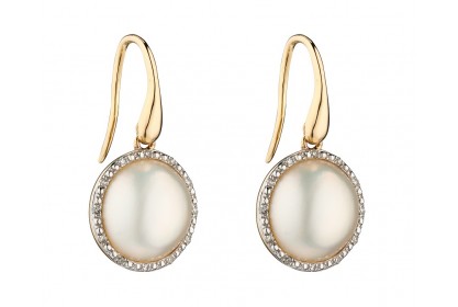 9ct Yellow Gold Mabe Pearl & Diamond Earrings