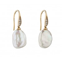 9ct Yellow Gold Keshi Pearl & Diamond Earrings