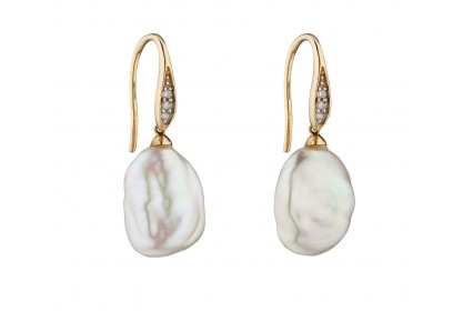 9ct Yellow Gold Keshi Pearl & Diamond Earrings