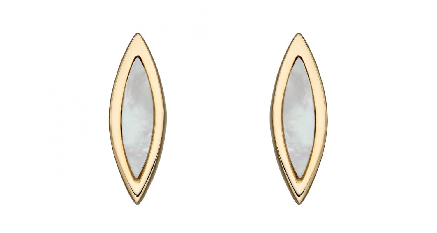 9ct Yellow Gold Navette Mother of Pearl Earrings