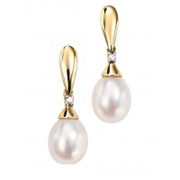 9ct Yellow Gold Freshwater Pearl & Diamond Earrings