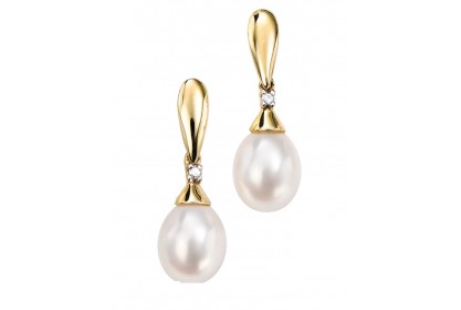 9ct Yellow Gold Freshwater Pearl & Diamond Earrings