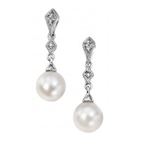 9ct White Gold Freshwater Pearl & Diamond Earrings