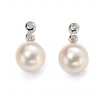 9ct White Gold Freshwater Pearl & Diamond Earrings