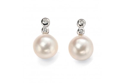 9ct White Gold Freshwater Pearl & Diamond Earrings