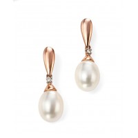 9ct Rose Gold Freshwater Pearl & Diamond Earrings