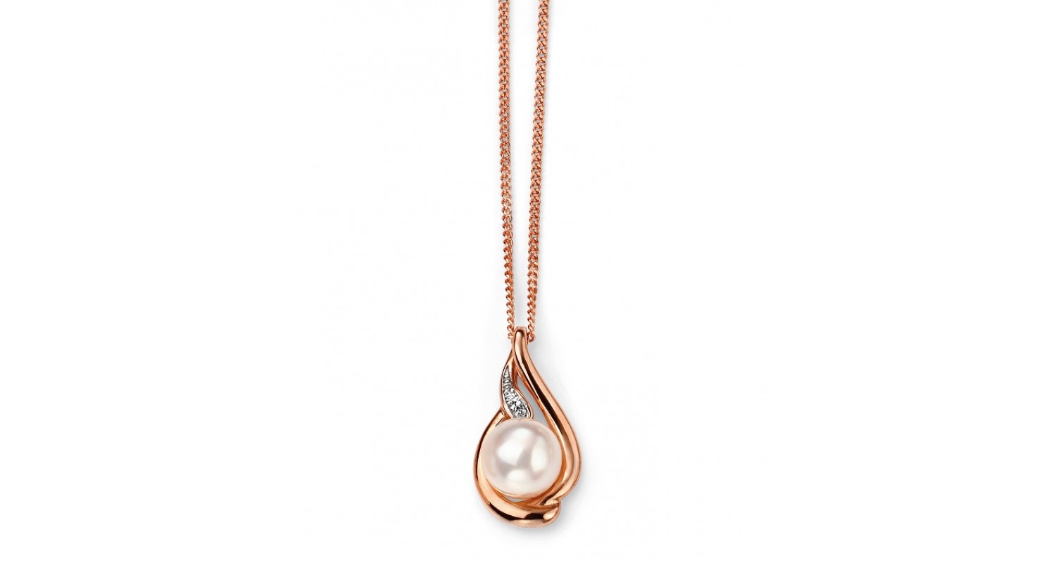 9ct Rose Gold Freshwater Pearl & Diamond Necklace