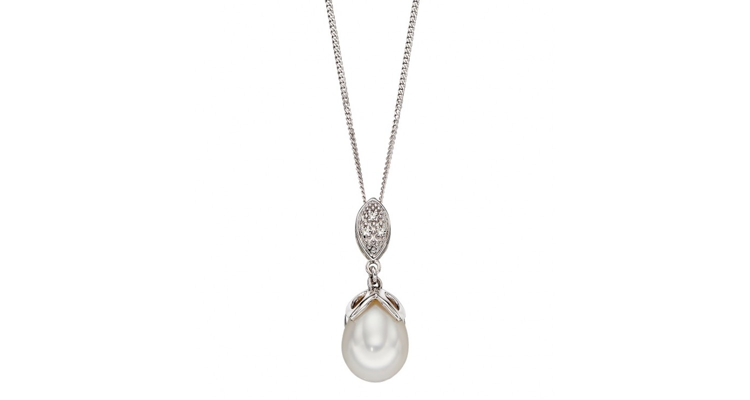 9ct White Gold Freshwater Pearl & Diamond Necklace