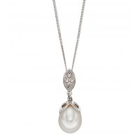 9ct White Gold Freshwater Pearl & Diamond Necklace