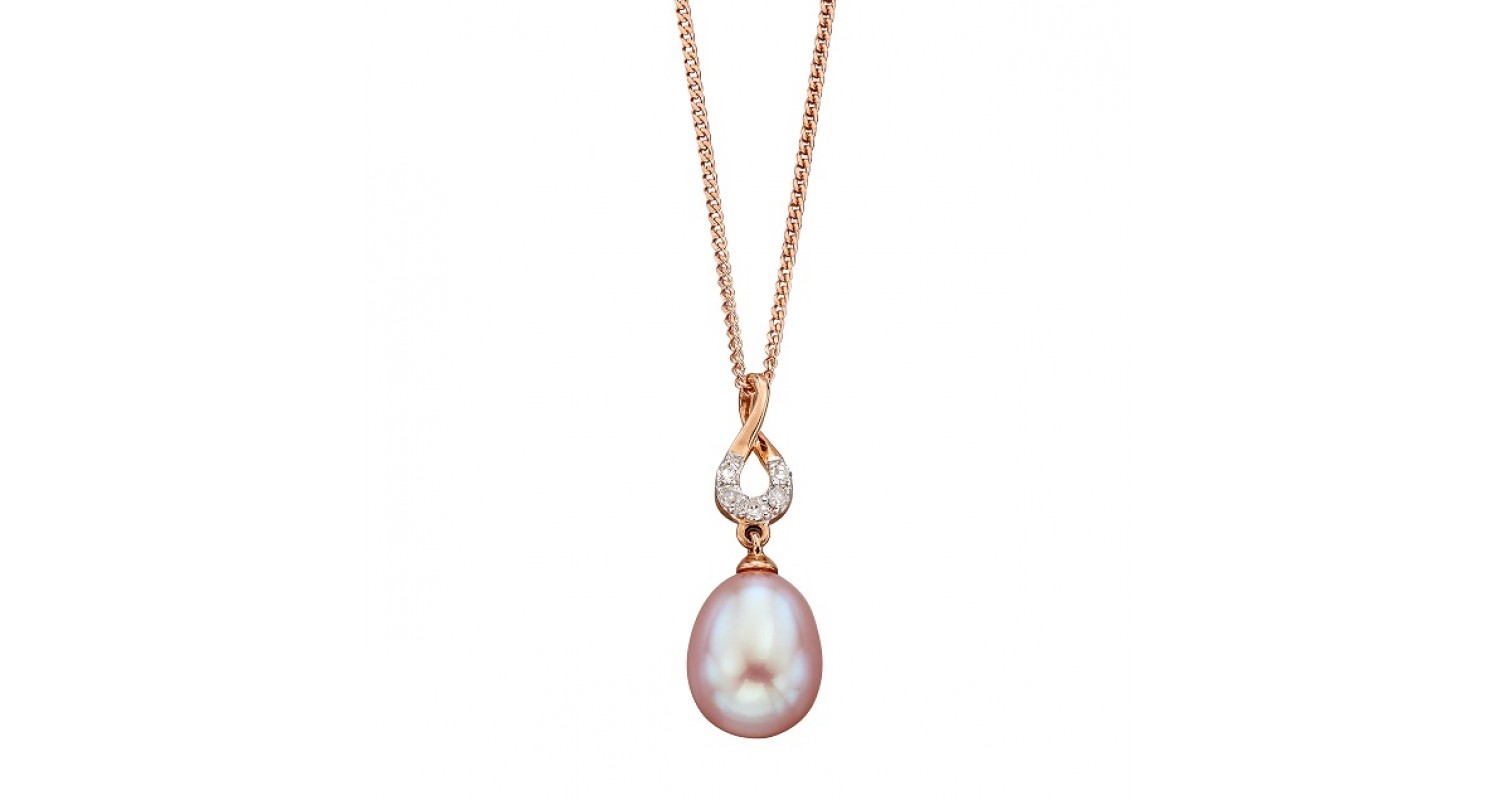 9ct Rose Gold Freshwater Pearl & Diamond Necklace