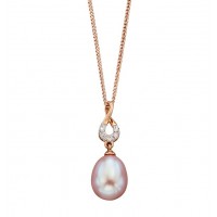 9ct Rose Gold Freshwater Pearl & Diamond Necklace