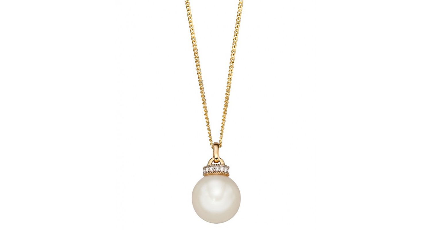 9ct Yellow Gold Freshwater Pearl & Diamond Necklace