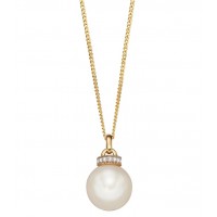 9ct Yellow Gold Freshwater Pearl & Diamond Necklace