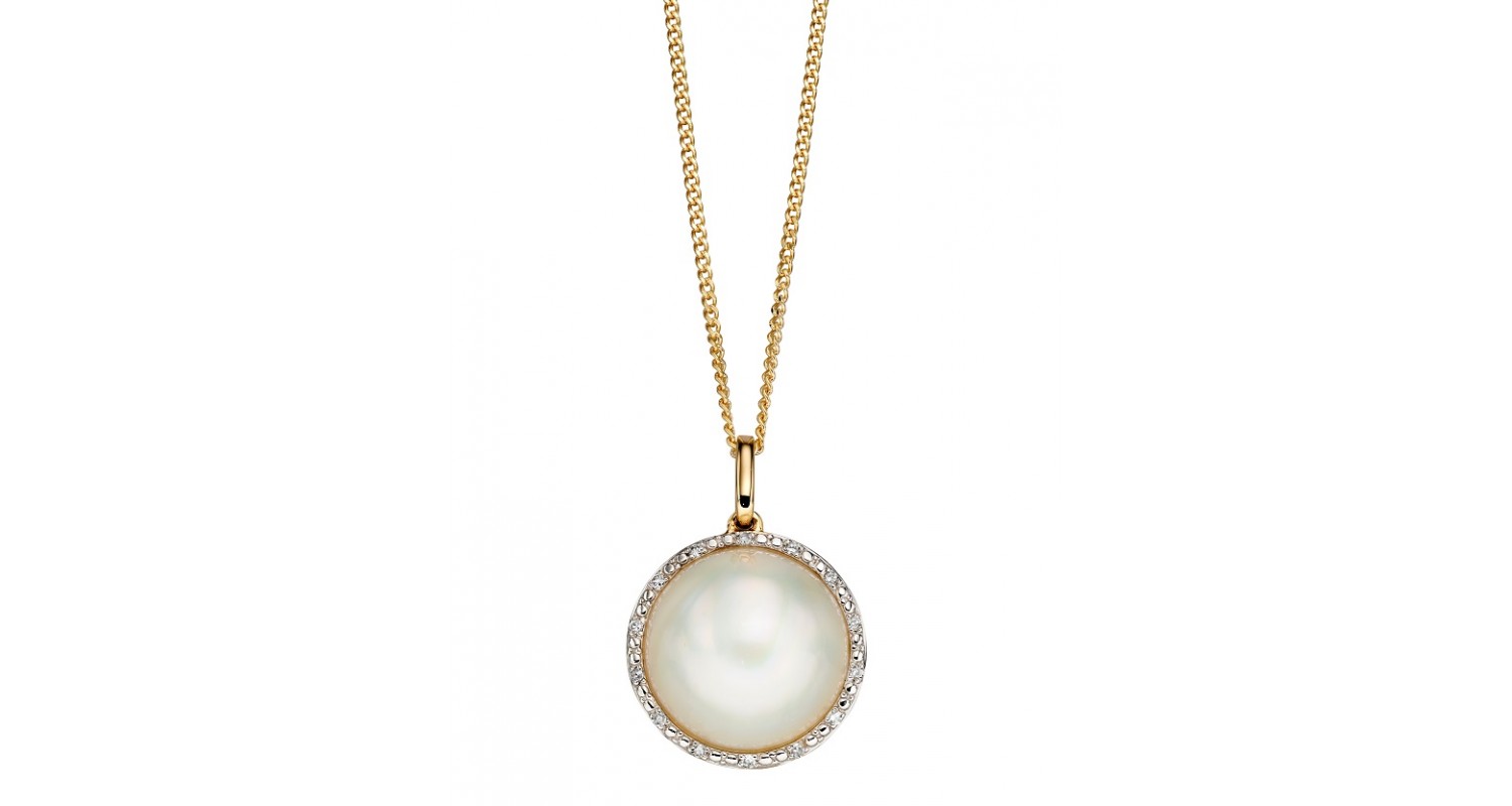 9ct Yellow Gold Mabe Pearl & Diamond Necklace