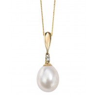 9ct Yellow Gold Freshwater Pearl & Diamond Necklace