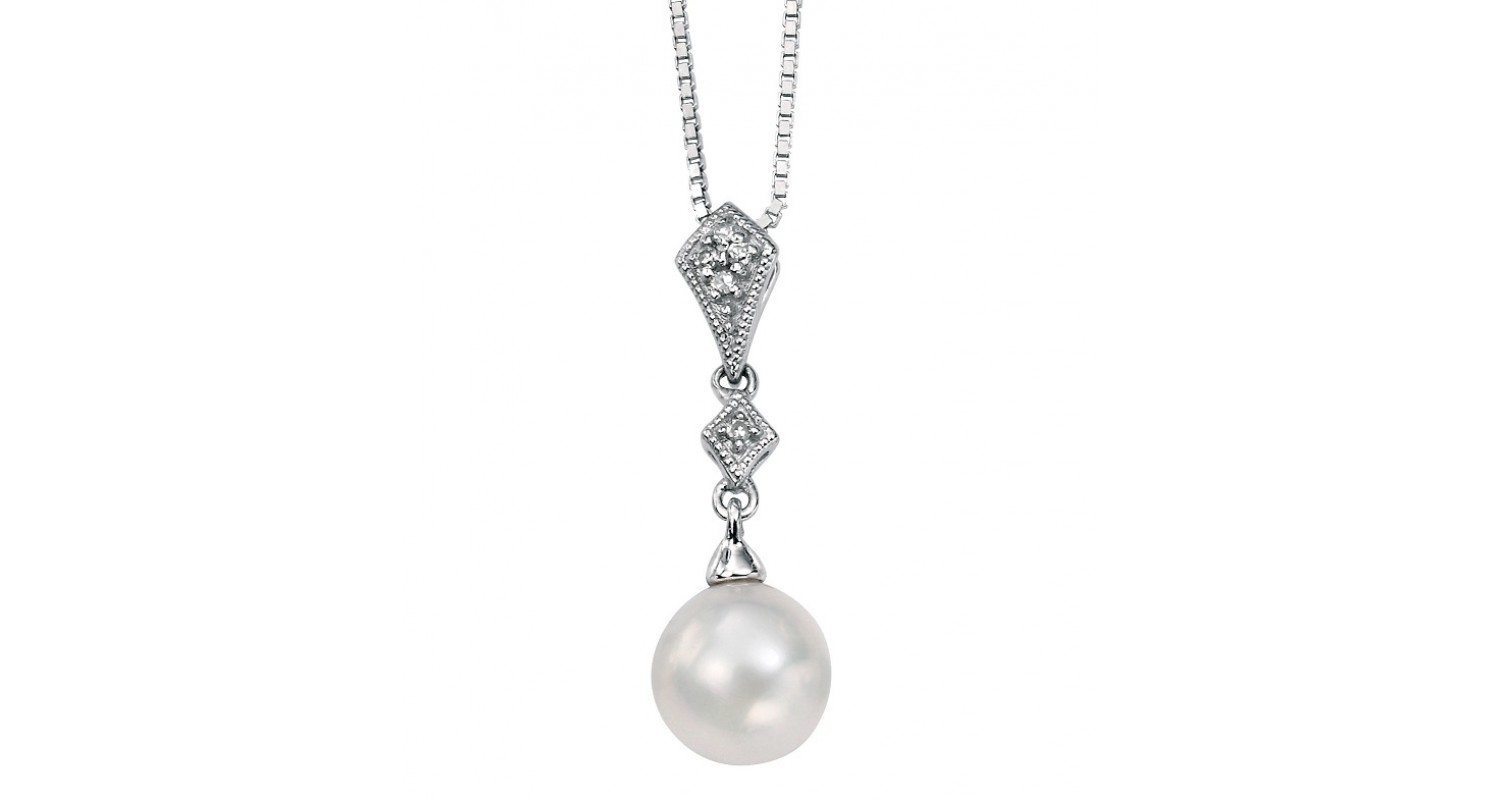 9ct White Gold Freshwater Pearl & Diamond Necklace