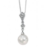 9ct White Gold Freshwater Pearl & Diamond Necklace