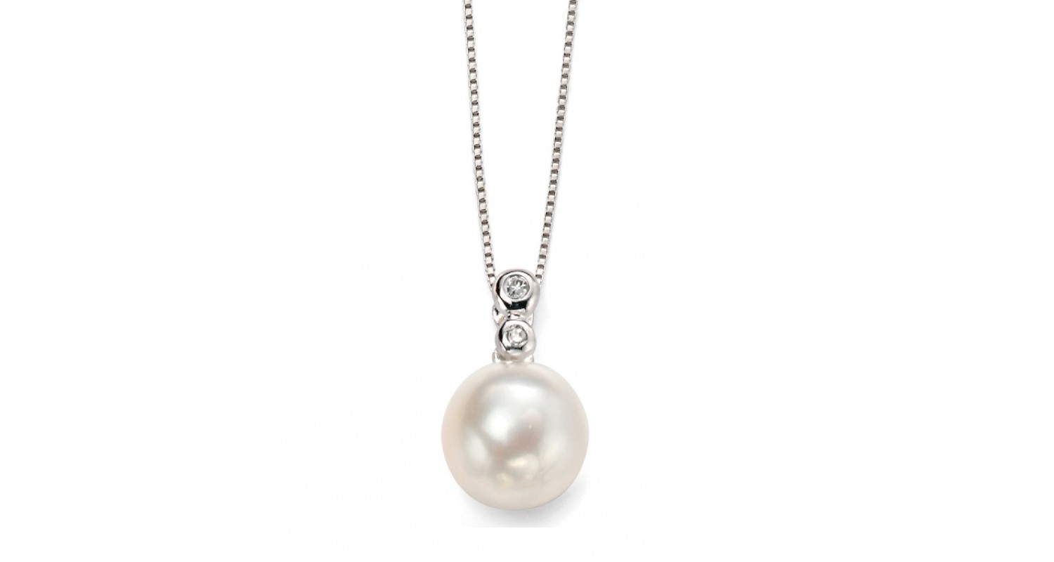 9ct White Gold Freshwater Pearl & Diamond Necklace