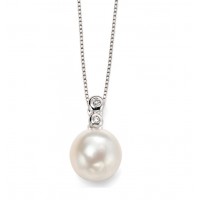 9ct White Gold Freshwater Pearl & Diamond Necklace