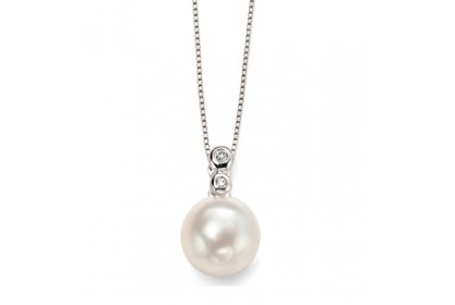 9ct White Gold Freshwater Pearl & Diamond Necklace