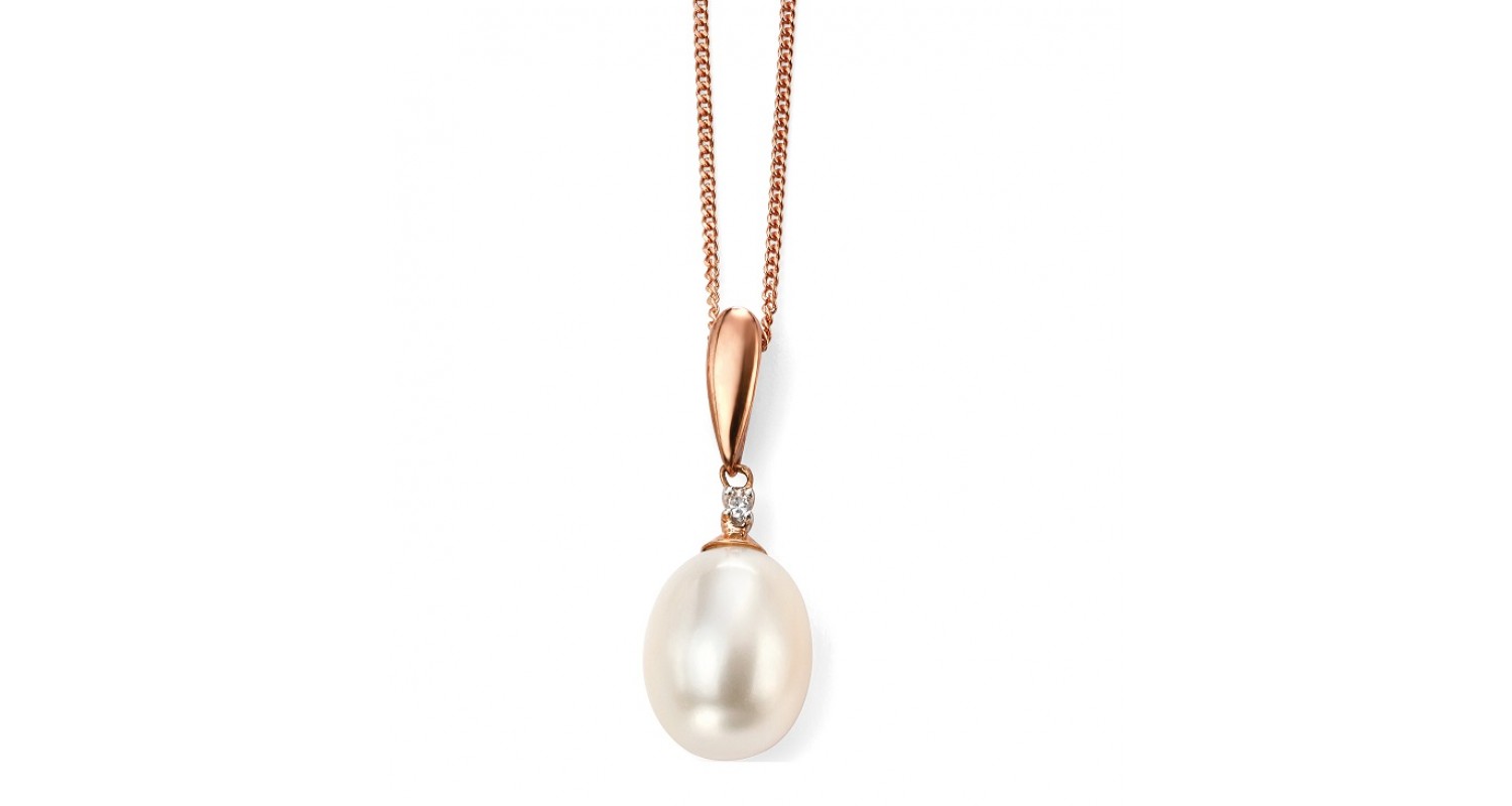 9ct Rose Gold Freshwater Pearl & Diamond Necklace