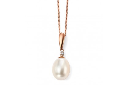 9ct Rose Gold Freshwater Pearl & Diamond Necklace