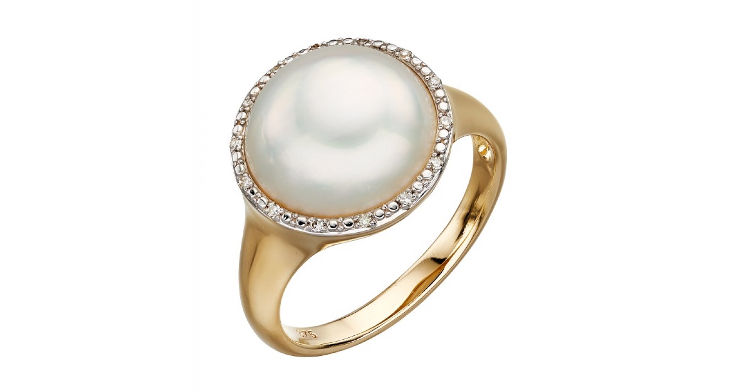 9ct Yellow Gold Mabe Pearl & Diamond Ring