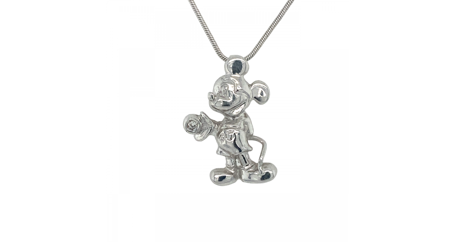 18ct White Gold Diamond Mickey Mouse Necklace