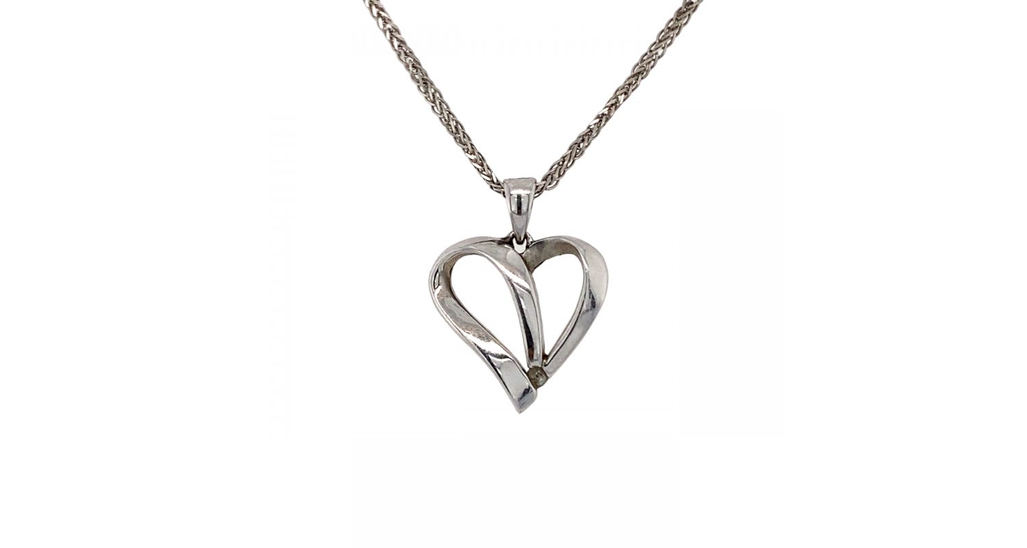 9ct White Gold Diamond Heart Necklace