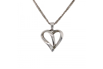 9ct White Gold Diamond Heart Necklace