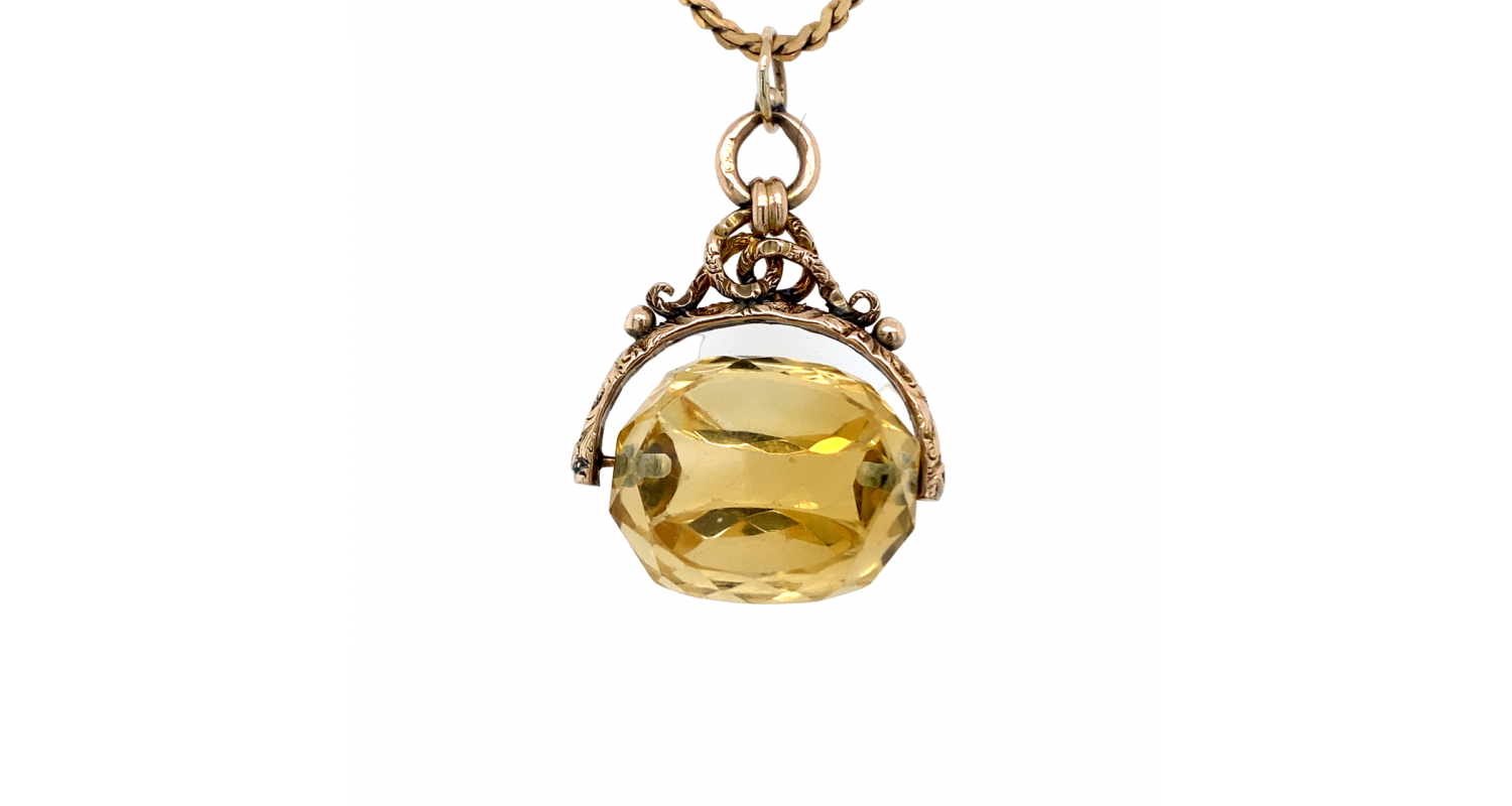 9ct Yellow Gold Spinning Quartz Fob Necklace