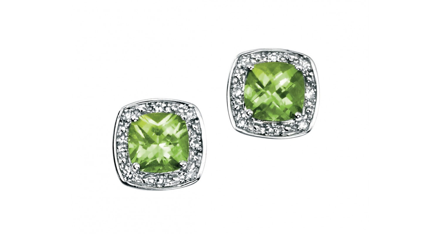 9ct White Gold Peridot & Diamond Earrings